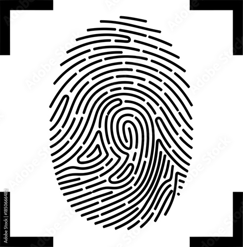 Detailed fingerprint pattern illustration with corner markers silhouette