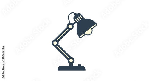 Clean and modern icon of a black adjustable architect desk lamp with a light bulb, isolated on a white background.