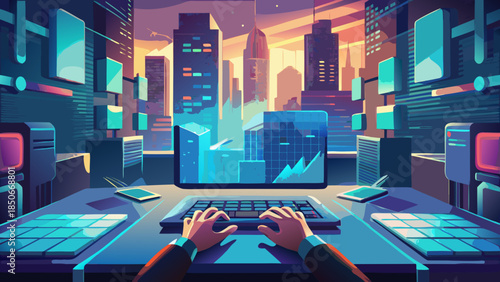 Modern office worker at night