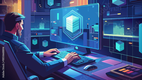 Modern office workspace with digital tools