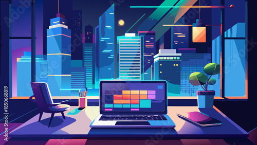 Modern office at sunset