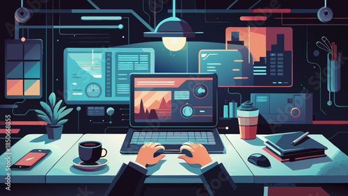 Modern workspace with digital tools