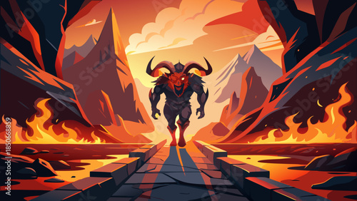 Mythical beast in lava landscape