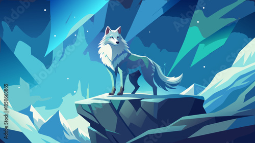 Wolf standing on snowy peak