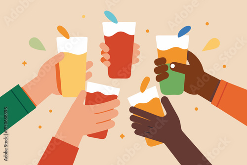Diverse Hands Holding Festive Drinks Inclusive Vector