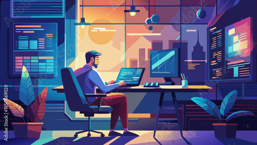 Modern office worker engaged in digital tasks