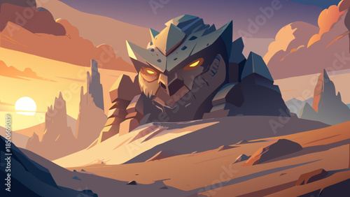 Desert fortress at sunset