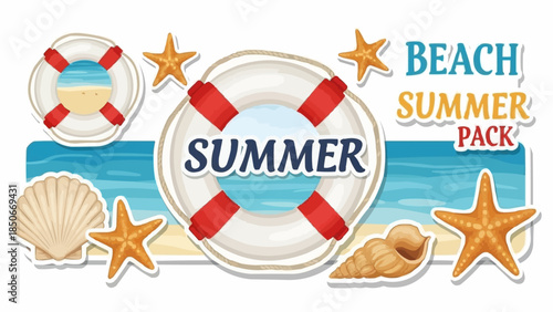 Summer Beach Pack With Nautical Elements And Seashells.