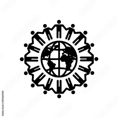 Silhouette of diverse people holding hands in a circle around the globe, symbolizing global unity, world peace, and human protection for International Day for Tolerance