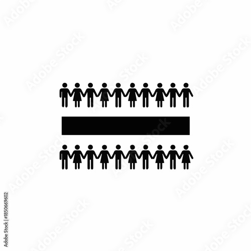 Creative equals sign symbol formed by rows of human silhouettes, representing social equality and human rights for International Day for Tolerance