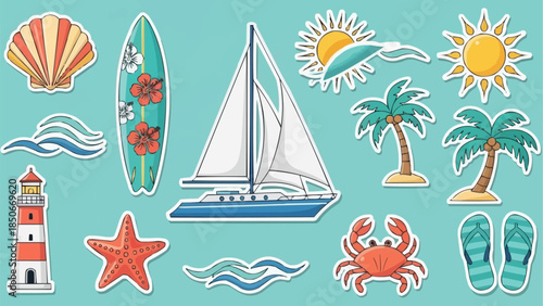 Summer Beach Vacation Elements Collection.