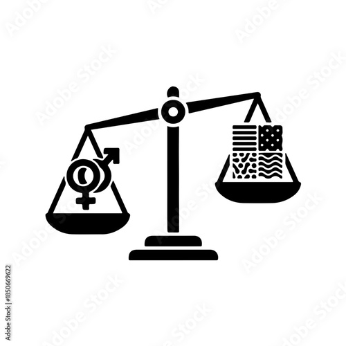 Balanced scale icon featuring different cultural and social symbols, representing justice, equality, and equal rights for all during International Day for Tolerance
