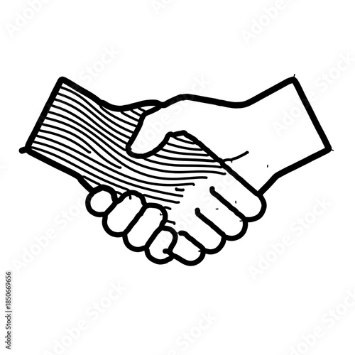 black and white handshake icon featuring two hands with distinct patterns (stripes and dots), symbolizing unity, agreement, and peace between diverse backgrounds for International Day for Tolerance
