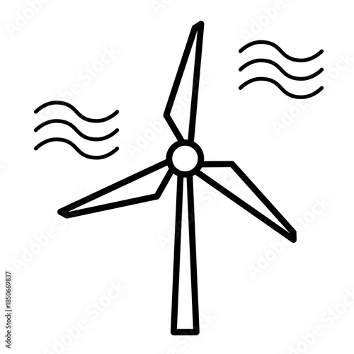 3枚ブレードの風力発電機アイコン　ベクターイラスト