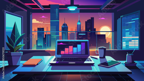 Modern office at sunset