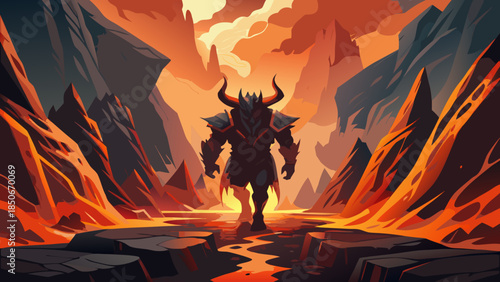 Mythical beast in lava landscape