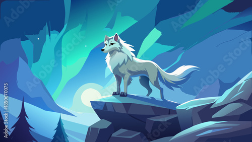 Wolf standing on snowy peak