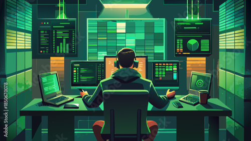 Person working in high-tech control room