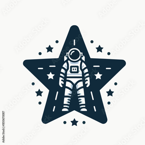 Astronaut standing in a star shape space exploration concept illustration.