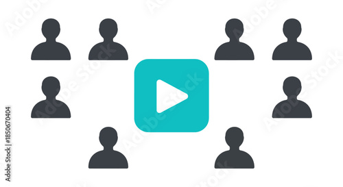 video marketing audience icon showing play button symbol connected with multiple viewers ideal for online streaming and webinar promotion