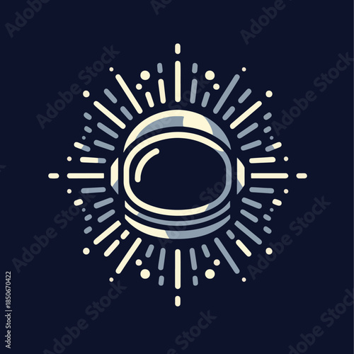 Stylized Astronaut Helmet with Bursting Light Rays.