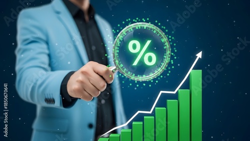 Businessman interacting with a digital graph and percentage sign