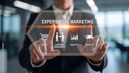 Experiential marketing concept with businessman and virtual interface