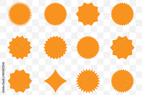 Set of circles with zigzag edges, Sunburst sticker shapes, Rounded starburst zigzag badge, spiky oval, circle and star shaped price tag, discount and sale label stickers, sale badge offer promo tag