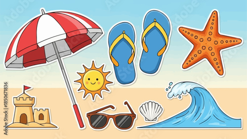 Summer Beach Vacation Objects Collection Fun Beach Day.