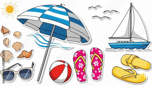Beach Vacation Essentials and Activities Collection.