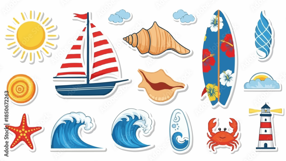 Naklejka premium Summer Beach Vacation Elements Collection.