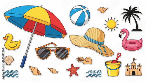 Summer Beach Vacation Objects Collection Fun Holiday Items.