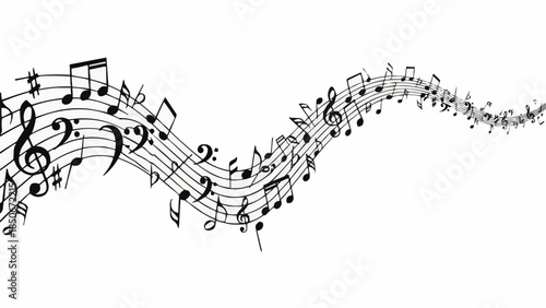 Musical Notes Flowing in a Wavy Pattern.