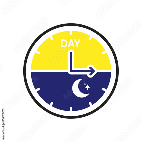 Day and night cycle clock icon with moon and stars