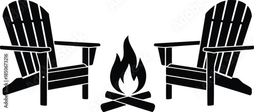 Cozy campsite with two wooden chairs by a campfire