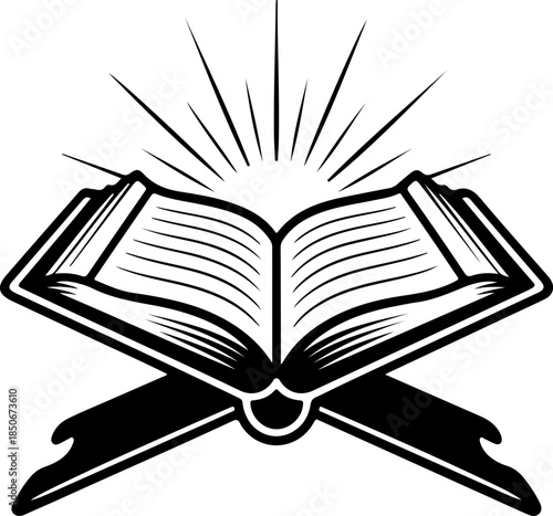 Holy Quran with Light Rays Emblem Icon design