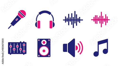 Set of professional audio and music equipment icons collection