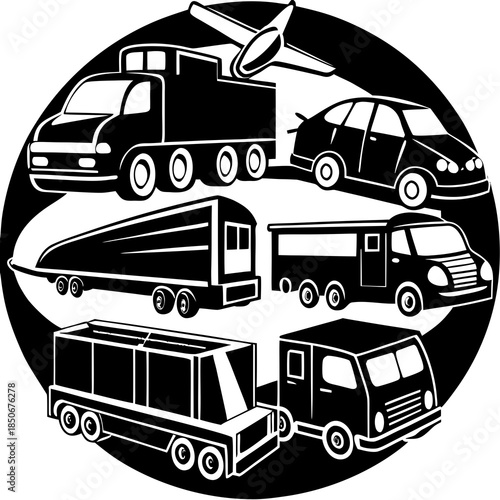 Transportation Vehicles Silhouette Circle Emblem Design
