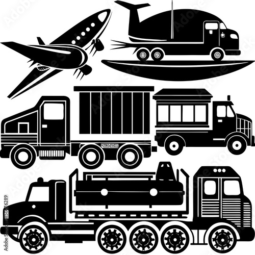 Transportation Vehicle Silhouette Collection Set