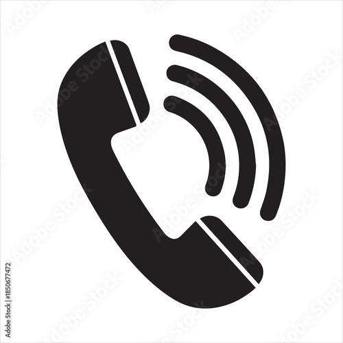Black silhouette icon of a ringing telephone receiver indicating an incoming or active call, isolated on