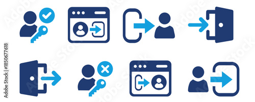set of  Login and logout icon set. Sign in and sign out etc Solid vector icon symbol illustration