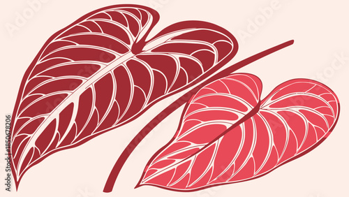 Botanical Leaves Illustration in Shades of Red
