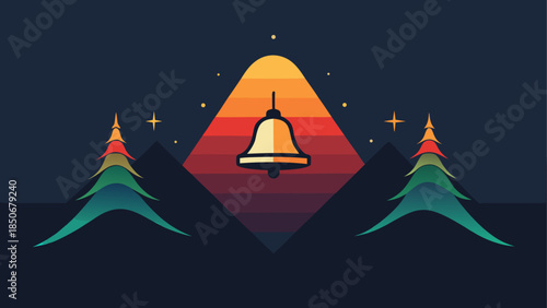 Mountain sunset with bell