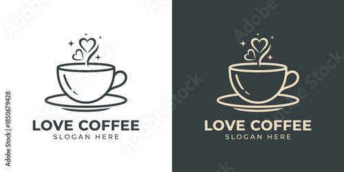 Coffee lover logo design illustration. Coffee cup design with heart vector symbol inspiration.