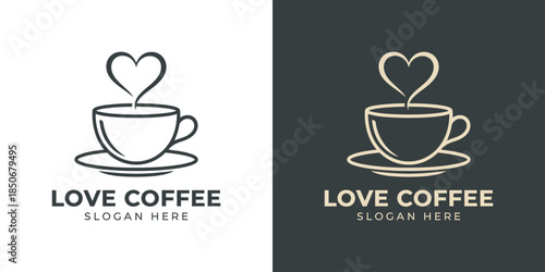 Coffee lover logo design illustration. Coffee cup design with heart vector symbol inspiration.