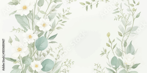Minimal Botanical Watercolor Floral Clipart Set for Wedding Stationery