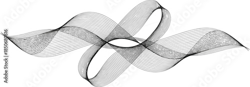 Abstract flowing ribbon wave formed by continuous line art creating modern dynamic motion vector background