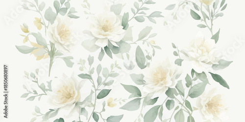 Hand Painted Watercolor Botanical Clipart Set with Neutral Flowers