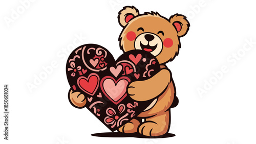 Cute Teddy Bear Hugging Decorative Heart Valentine s Day Love Romance Gift Sweetness