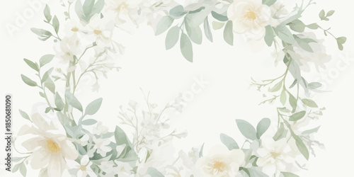 Watercolor Floral Clipart Set with Dusty Green Leaves and Soft Blooms